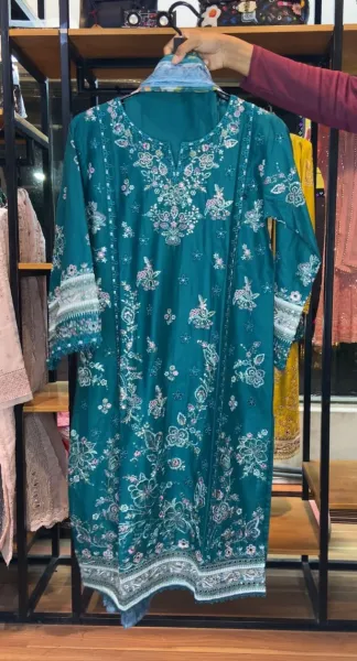 Pakistani Original Hayat’s Embroidered Stitched Cotton 3Pcs _ Sea Green  